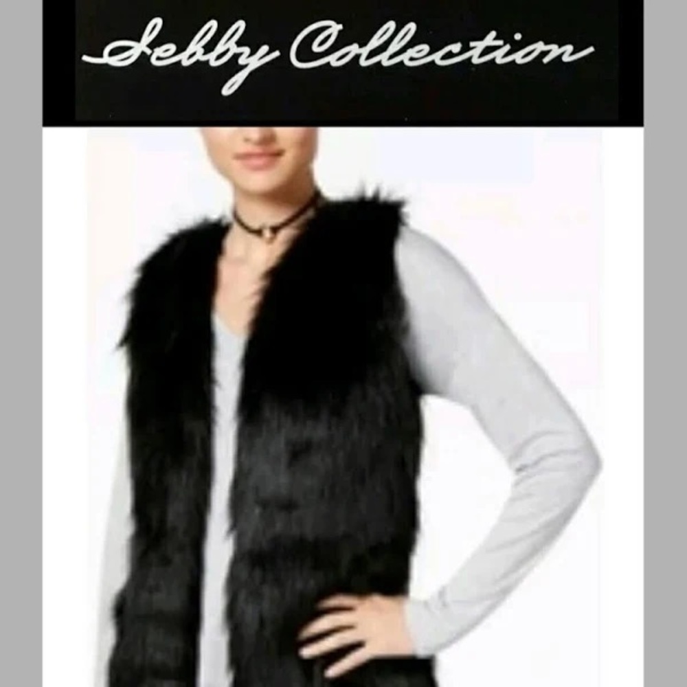 SEBBY COLLECTION Black Faux Fur Vest